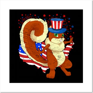 4th Of July Animal Lover US Flag American USA Squirrel Posters and Art